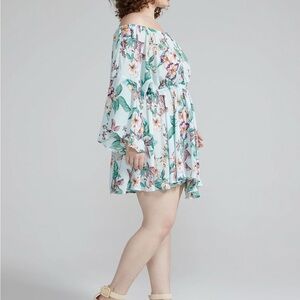 Green and Blue Tiered Flutter Sleeve Mini Dress